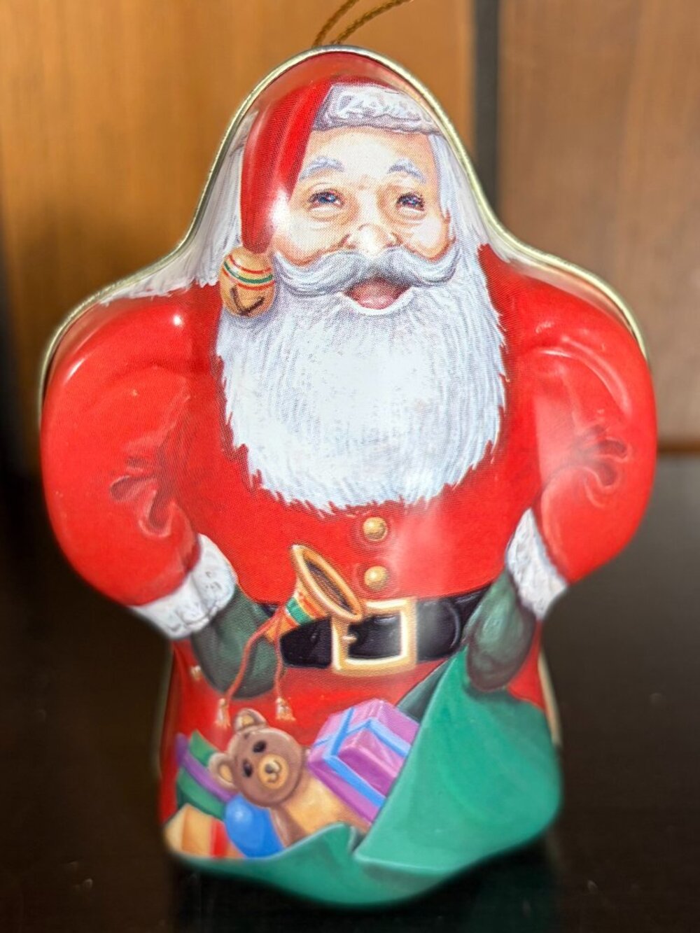 Vintage 90s Santa Tin Christmas Tree Holiday Gift Box Or Decor Container